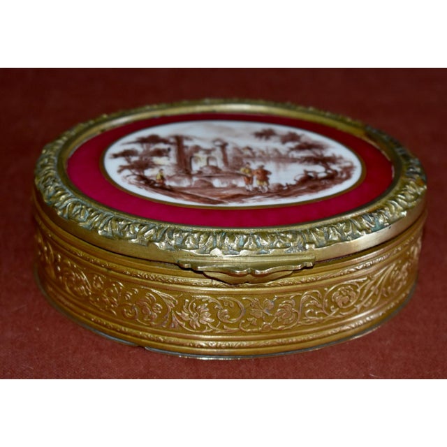 Antique Brass Jewelry Box French Classical Porcelain Vignette For Sale - Image 12 of 18