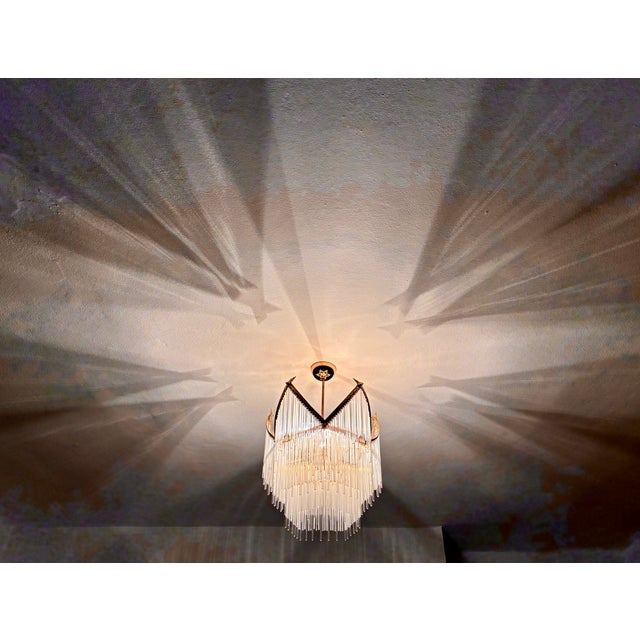 Mid-Century Modern Vintage Tiered Glass Rod Chandelier – Dramatic Shadow Light For Sale - Image 3 of 17