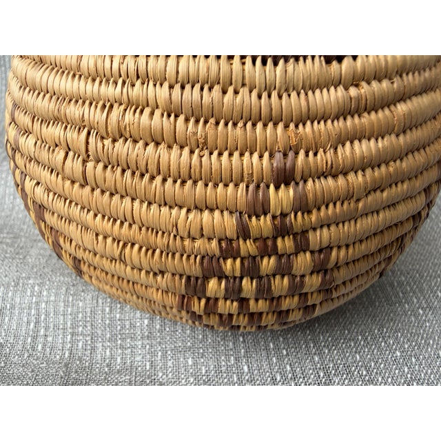 Beige Woven Vintage Geometric Coil Basket For Sale - Image 8 of 15