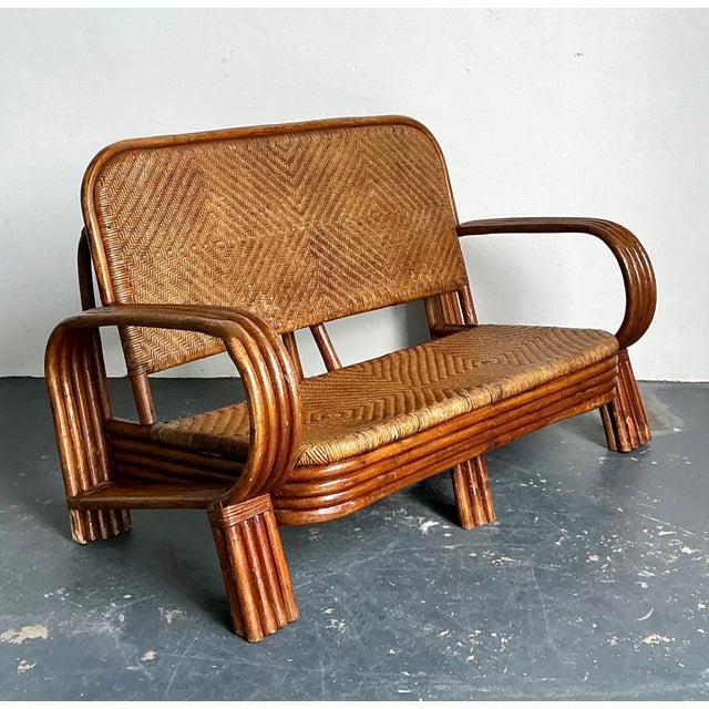 Mid 20th Century Vintage Woven Rattan Loveseat For Sale - Image 5 of 18