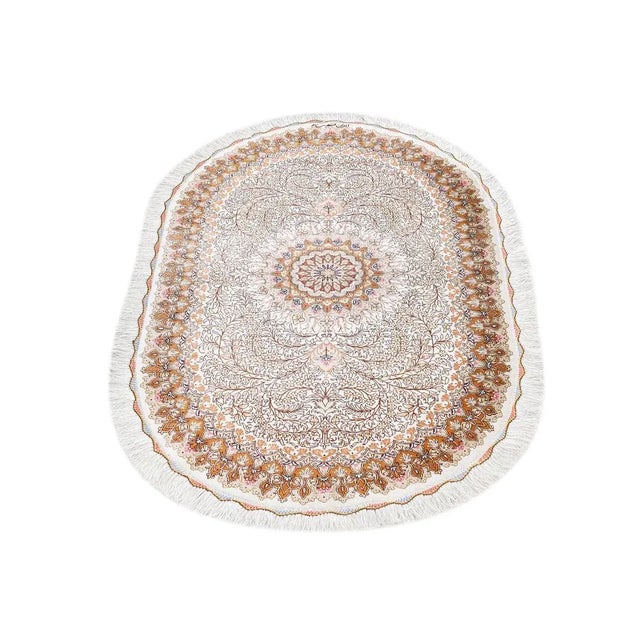 Ghom Silk Rug in Beige For Sale - Image 5 of 13