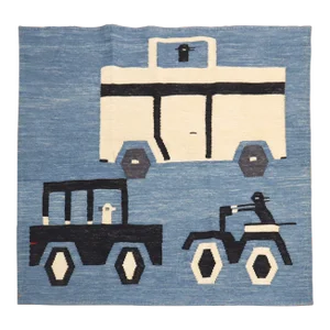 Mid 20th Century Cars and Motorcycle Vintage Flat-Weave