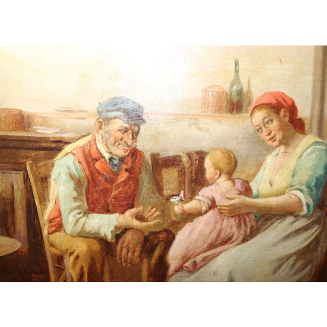 19th Century Antique 1800's Original Donatus Buongiorno Oil Painting Grandparents Baby Canvas For Sale - Image 5 of 12