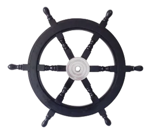 Early 19th Century Nautical Handcrafted 24 Inch Black Wooden Ship Wheel, Home Wall Décor