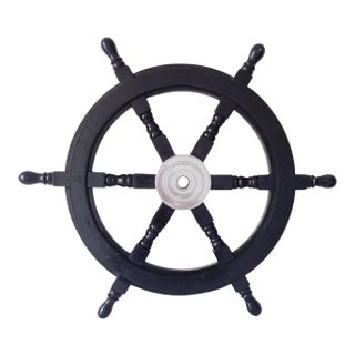 Vintage Nautical Handcrafted 24 Inch Black Wooden Ship Wheel, Home Wall Décor For Sale