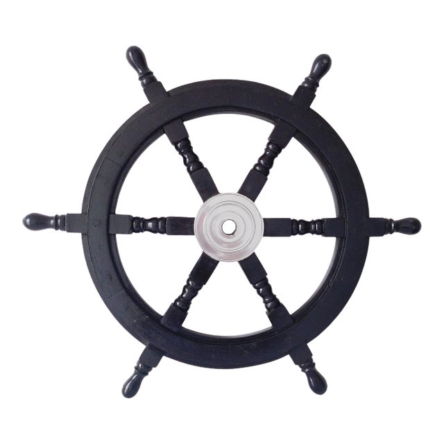Vintage Nautical Handcrafted 24 Inch Black Wooden Ship Wheel, Home Wall Décor For Sale
