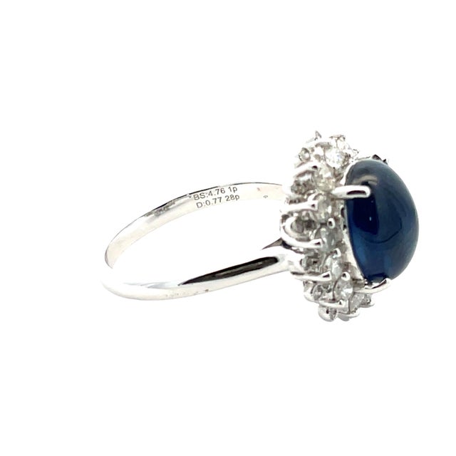 Blue 14k White Gold Lady Diana Ring 4.76 Carat Natural Sapphire & Diamond Halo Ring, Size 7 For Sale - Image 8 of 11
