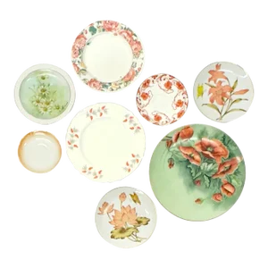 Tangerine & Green Floral Wall Plate Curation - Group of 8