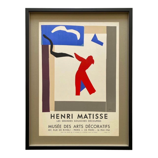Henri Matisse Vintage 1961 Mourlot Fine Art Lithograph Print Framed Mid Century Modernist Paris Exhibition Poster " Le Danseur " 1937 For Sale