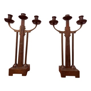 Dutch Amsterdam School Arts and Crafts 1910 Pair of Brass Candleholders For Sale