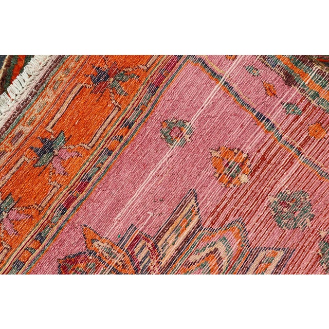 Vintage Caucasian Kazak Rug With Tribal Medallions in Pink and Orange 3'9 X 5'9 For Sale - Image 11 of 11