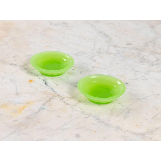 Opaline Lime Green Glass Vase and Dish, France 1920s For Sale - Image 11 of 12