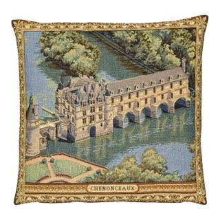 Château Chenonceaux Tapestry Cushion With Feather Filler - 46x46cm (18"x18") For Sale