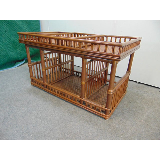 Art Deco Style coffee table , made of split Reed with woven wicker top and lower shelf , comes with a removable serving...