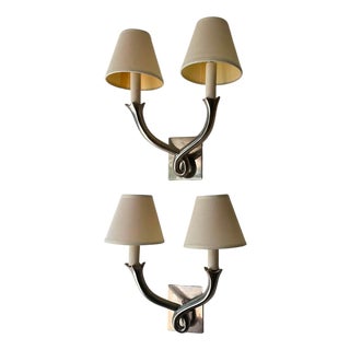 Knot Wall Lights with Brush Nickel Finish and Shades by Vaughan Holt, 1990s, Set of 2 For Sale