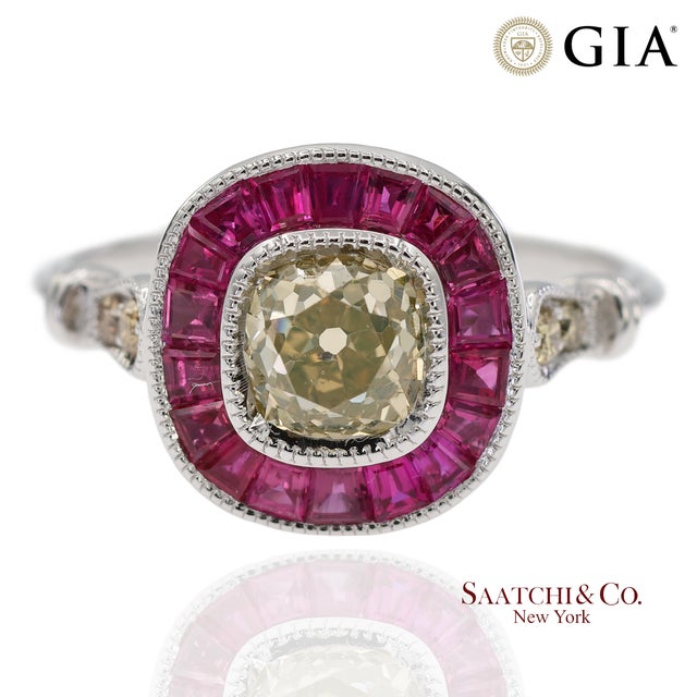 GIA 18K 750 Solid White Gold Natural Diamond and Ruby Engagement Ring Metal Type: 18k Solid White Gold Total Item Weight:...