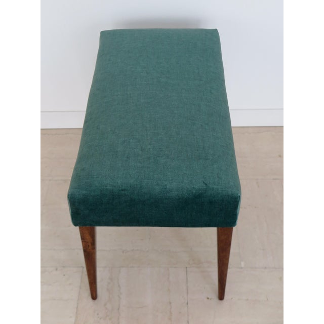 1950s Italian Bench in Wood and Green Velvet, 1950s For Sale - Image 5 of 10