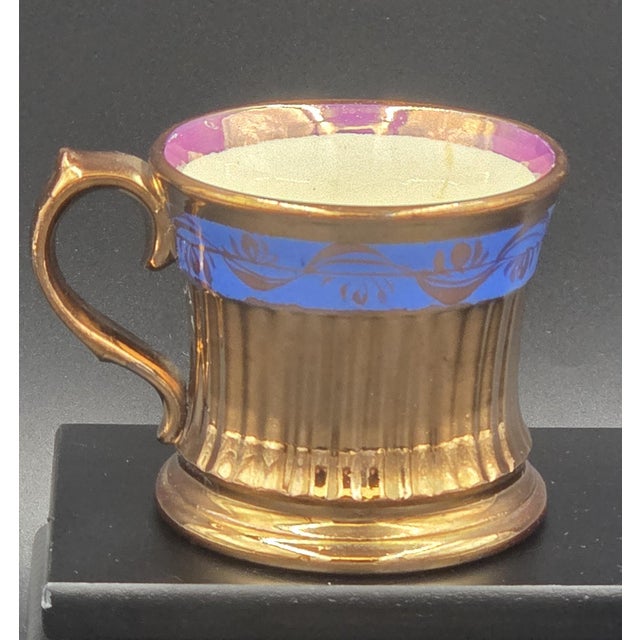 19th Century English Copper Lustreware Cobolt Blue Enamel Bands & Hand-Painterd Motifs 6 Piece Set For Sale In Philadelphia - Image 6 of 18