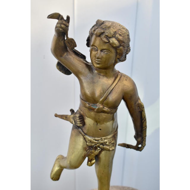 French Antique French Style Bronze Cupid Figure on Wood Base For Sale - Image 3 of 12