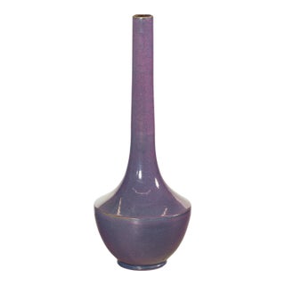Tall Artisan Ceramic Vase with Purple Glaze and Slender Neck For Sale
