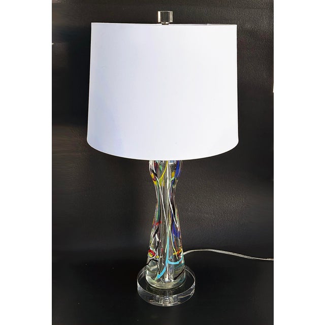 1960s Flavio Poli Blown Murano Glass Lamp With Lucite Base For Sale - Image 4 of 8