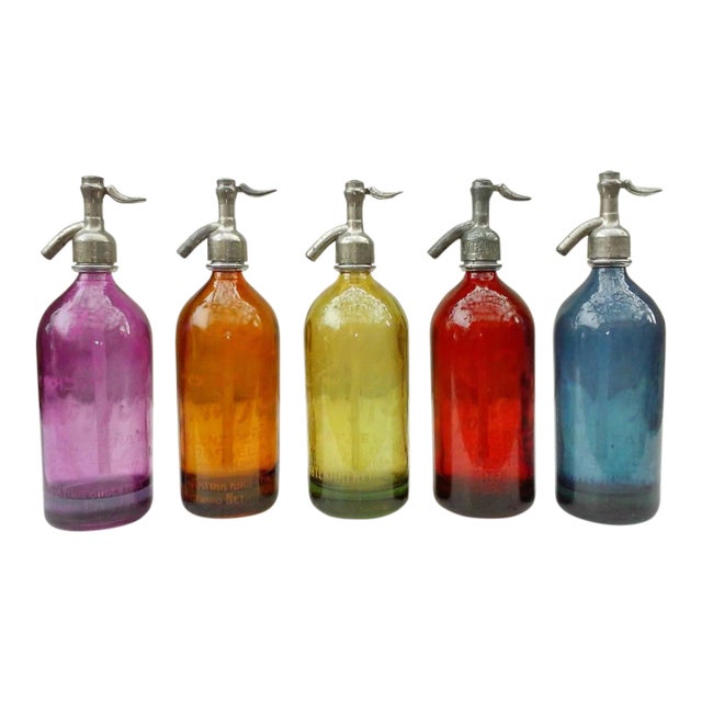 Vintage Colorful Seltzer Bottles - Set of 5 For Sale