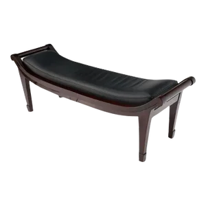 Leather & Lacquered Mahogany Post Modern Window Bench