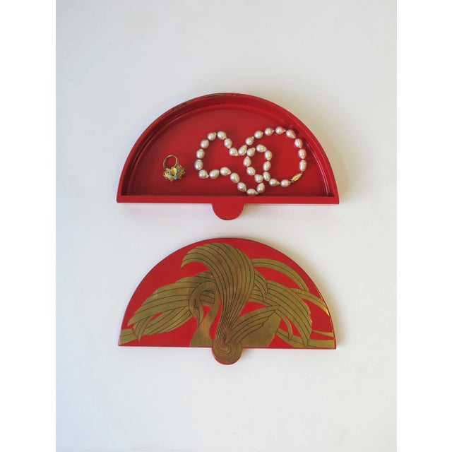 Red Lacquer Box With Brass Swan Bird Design, Circa 1970s For Sale - Image 10 of 13