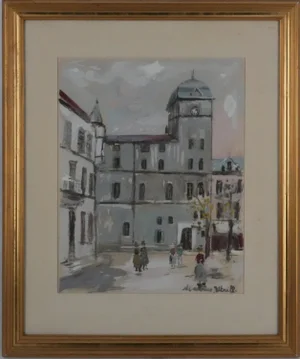 Maurice Utrillo, Les passants sur la place, Lithograph