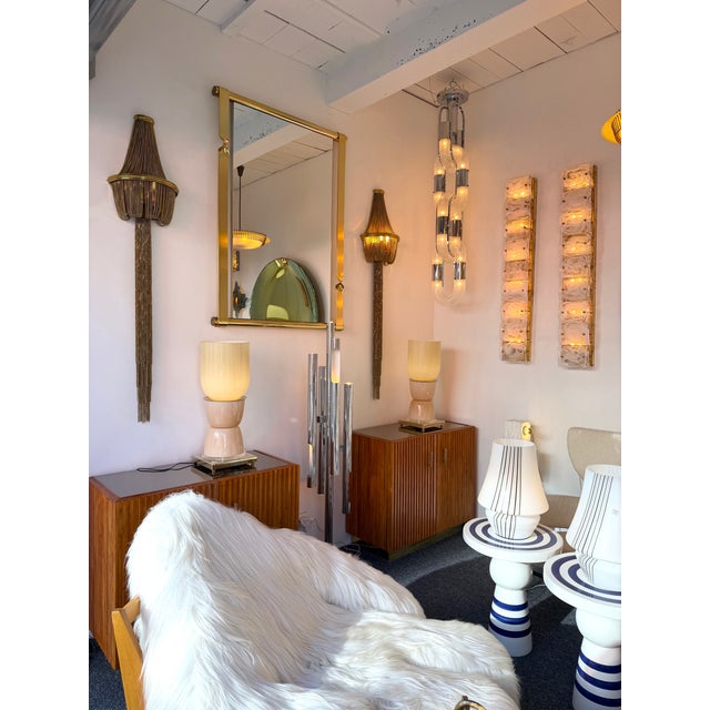 Contemporary Brass and Pink Powder Murano Glass Cup Lamps - Pair For Sale - Image 12 of 12