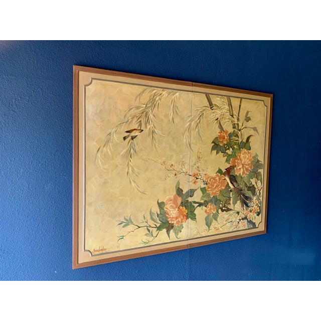 1960s Lucien Leinfelder Two Panel Hand Painted Screen For Sale - Image 15 of 17