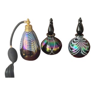 3 Gorgeous Italian Perfume Bottles Irridescent Glass For Sale