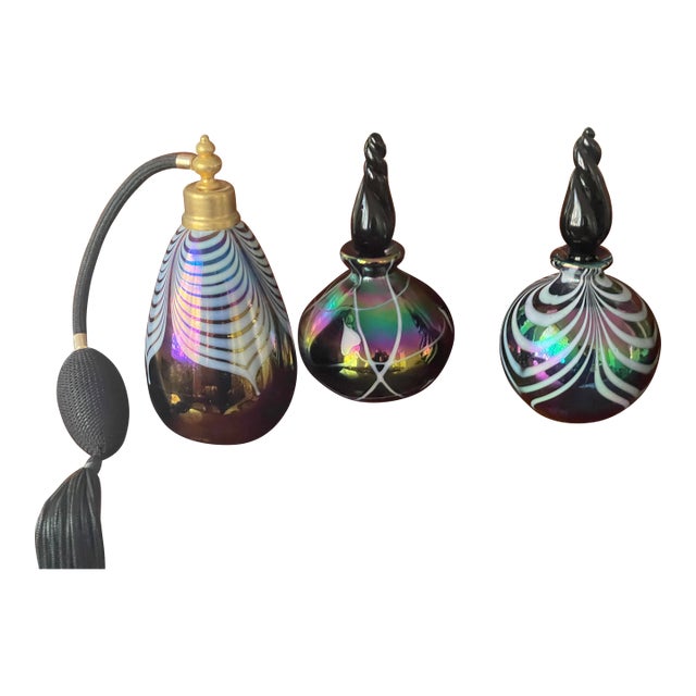 3 Gorgeous Italian Perfume Bottles Irridescent Glass For Sale