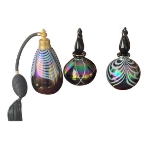 3 Gorgeous Italian Perfume Bottles Irridescent Glass