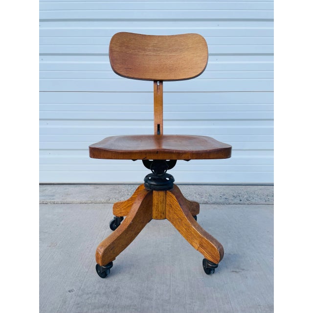 1930s Art Deco Antique Wooden Typist Chair For Sale - Image 6 of 12