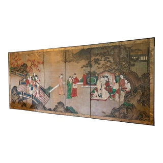 Antique Kano School Edo Period 6 Panel Chinoiserie Screen For Sale