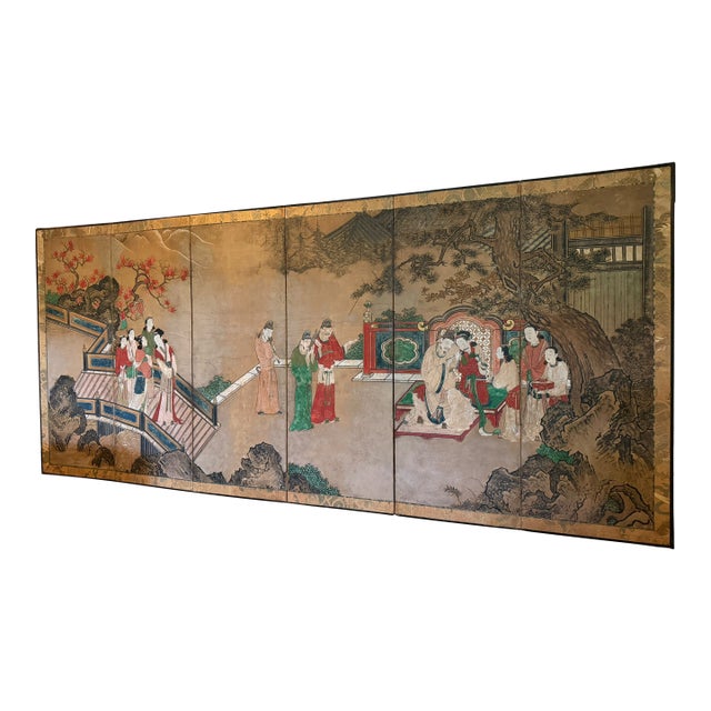 Antique Kano School Edo Period 6 Panel Chinoiserie Screen For Sale