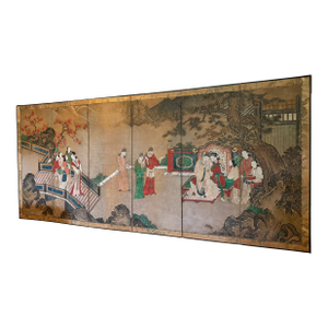 Antique Kano School Edo Period 6 Panel Chinoiserie Screen