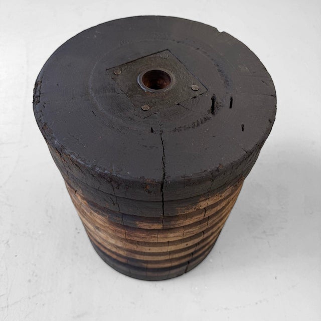 Black Japanese Industrial Wooden Pulley, 1930s-1950s For Sale - Image 8 of 12
