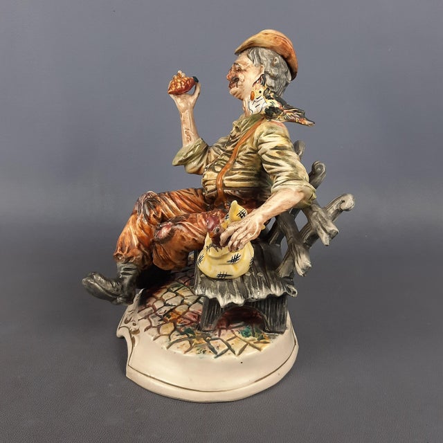 Vintage Ceramic Sculpture of Seated Merchant from Capodimonte, 1960s For Sale - Image 6 of 15