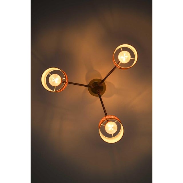 Wood Scandinavian Modern Chandelier in Brass and Cane attributed to Hans Bergström, 1950s For Sale - Image 7 of 9