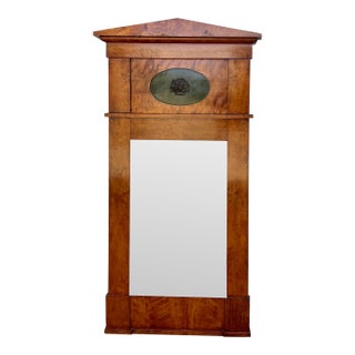 Large Antique Biedermeier Figure Maple Pier Mirror For Sale