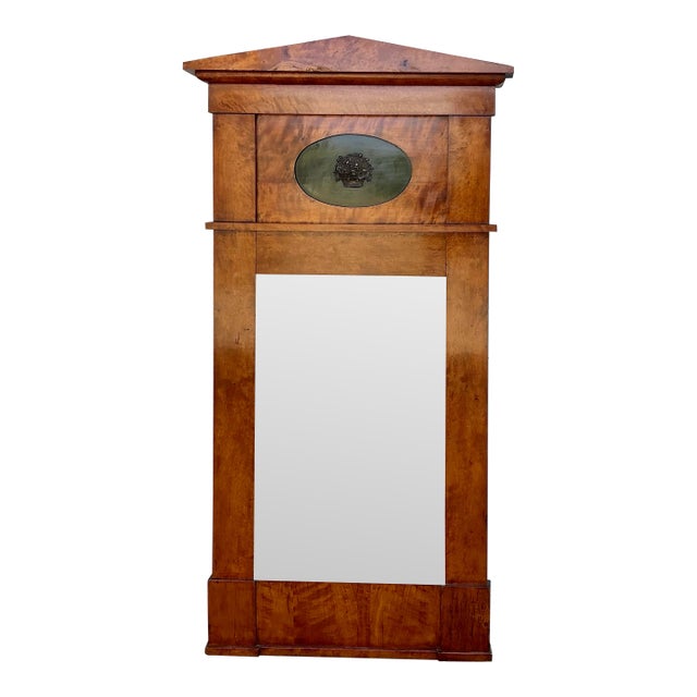 Large Antique Biedermeier Figure Maple Pier Mirror For Sale