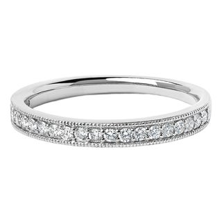 14K White Gold 1/4 Cttw Round Diamond Milgrain Wedding Band (I-J Color, SI2-I1 Clarity) - Size 6.5 For Sale