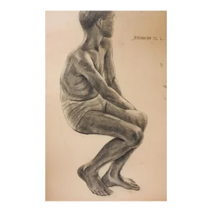 Vintage Mid Century Charles Normann Male Charcoal Drawing