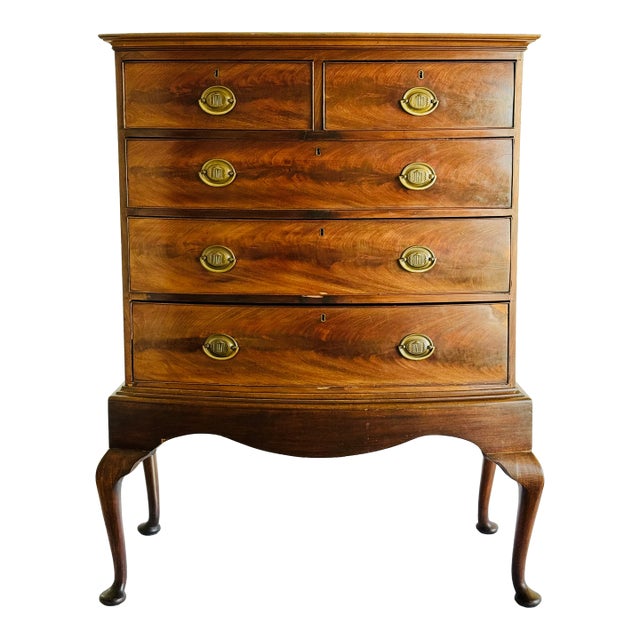 Early 19th Century George III English Bow Front Mahogany Chest on Stand For Sale