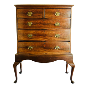 Early 19th Century George III English Bow Front Mahogany Chest on Stand