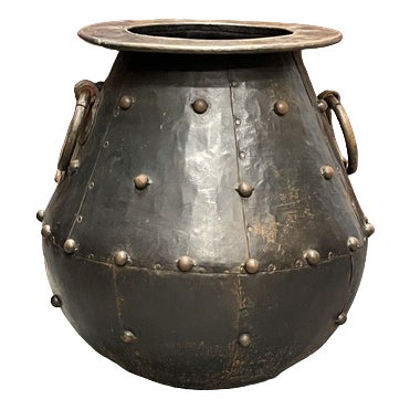 Large Cauldron Shaped Metal Planter For Sale