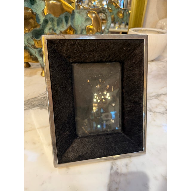 Metal Italian Silvered Metal and Pony Hair Photo Frame, 1970s For Sale - Image 7 of 7