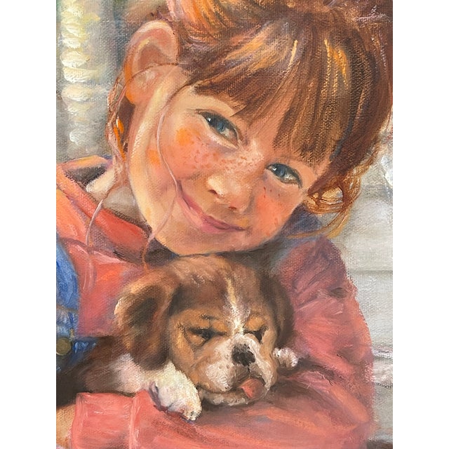 1970s Original Art Painting Puppy Love by Sydelle Sher For Sale - Image 4 of 4